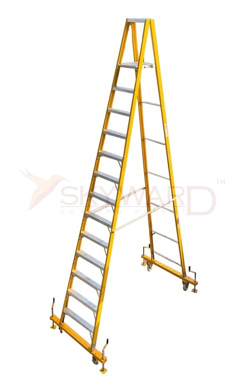 Model No. F9000 Fibreglass Movable Folding Ladder for Electrical, Warehouse and Commercial Access Use, Professional Mobile Working Ladder for Maintenance, Repair and Installation Tasks